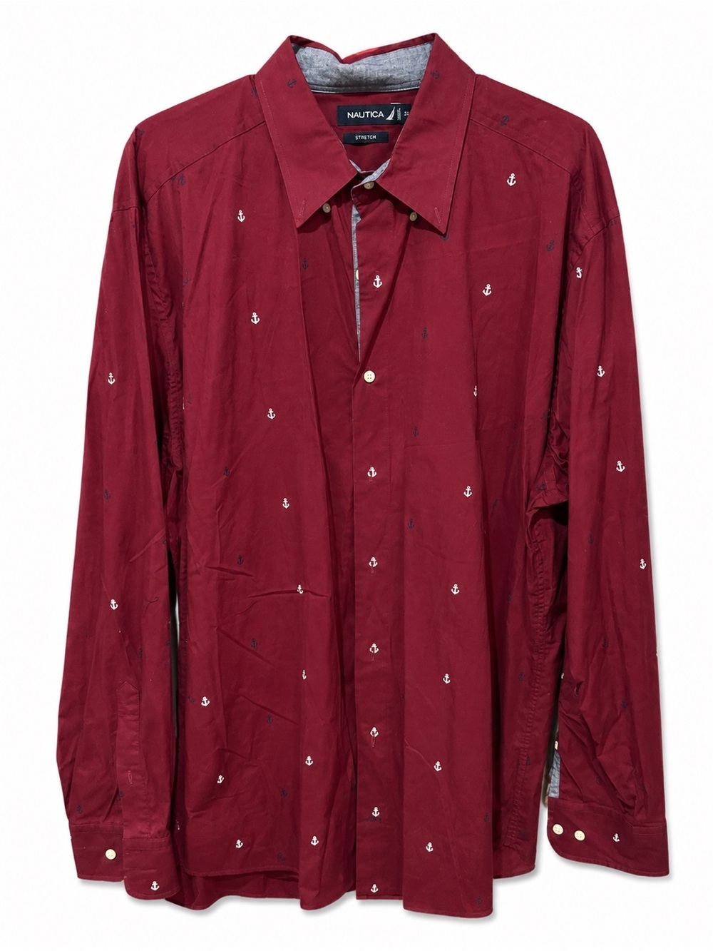 Nautica Men's Deep Red Stretch Button-Up Shirt with Contrast Trim